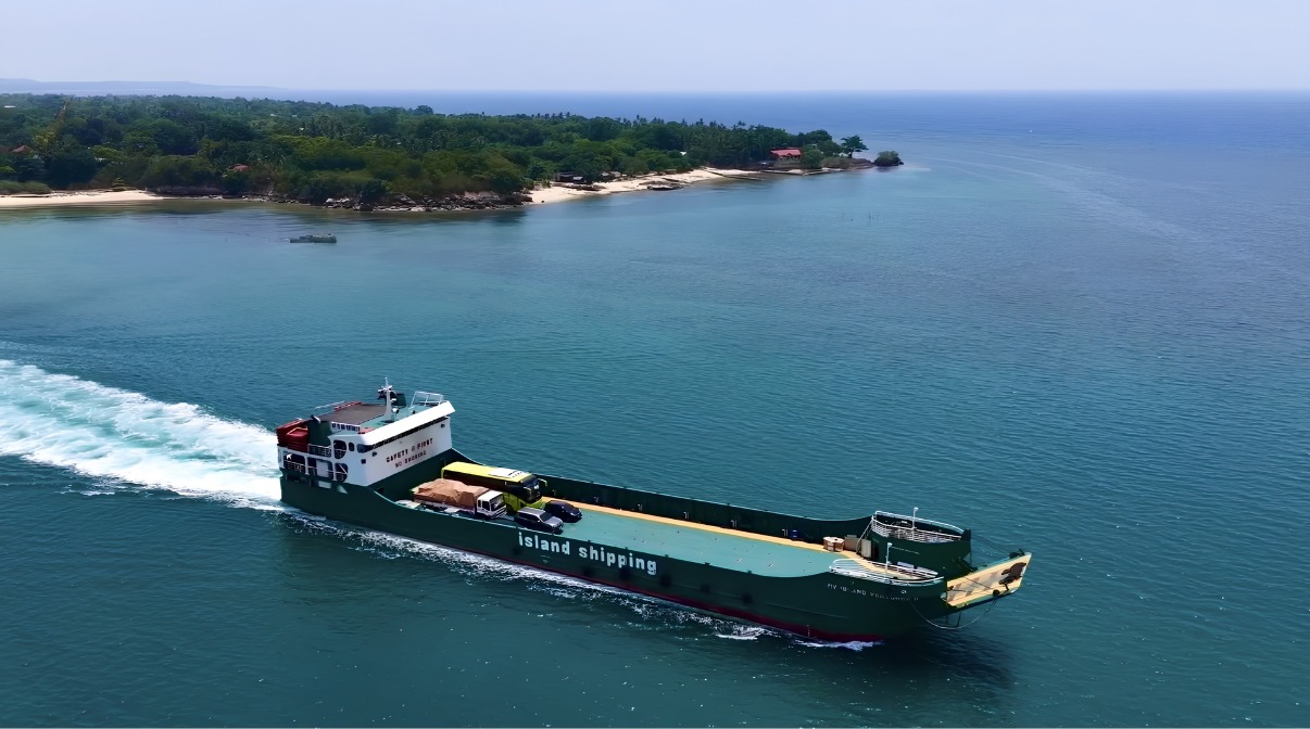 Aerial view of a Visayan island coastline served by Island Shipping Corporation routes